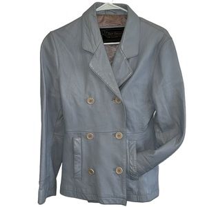 VINTAGE REM GARSON AUTHENTIC LEATHER JACKET BABY BLUE DOUBLE BREASTED